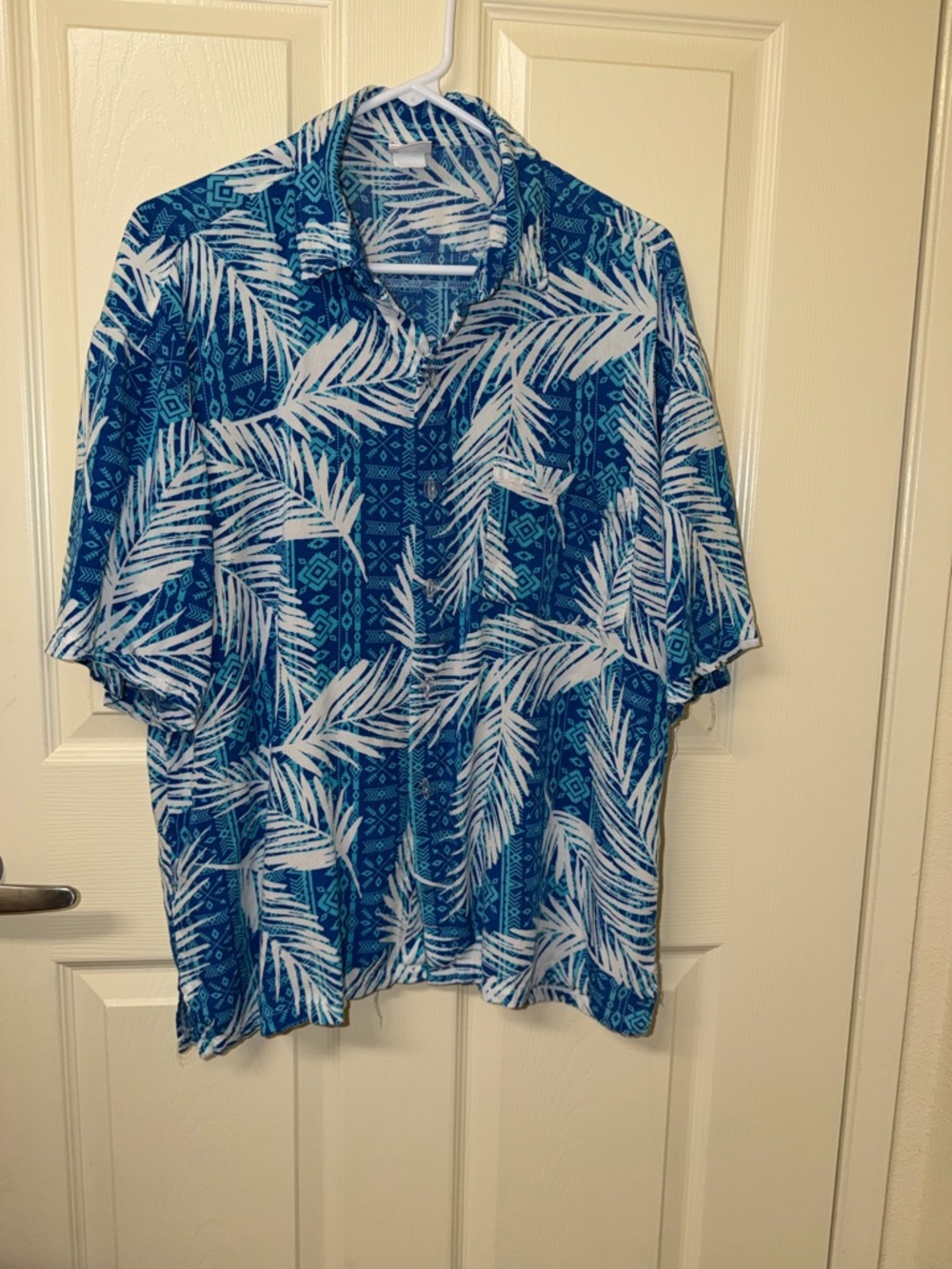 Blue Palm-Print Short Sleeve Shirt